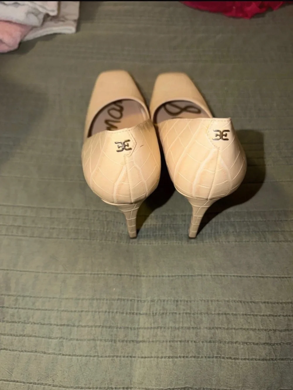 Sam Edelman Cream Croc-Embossed Pointed Pumps